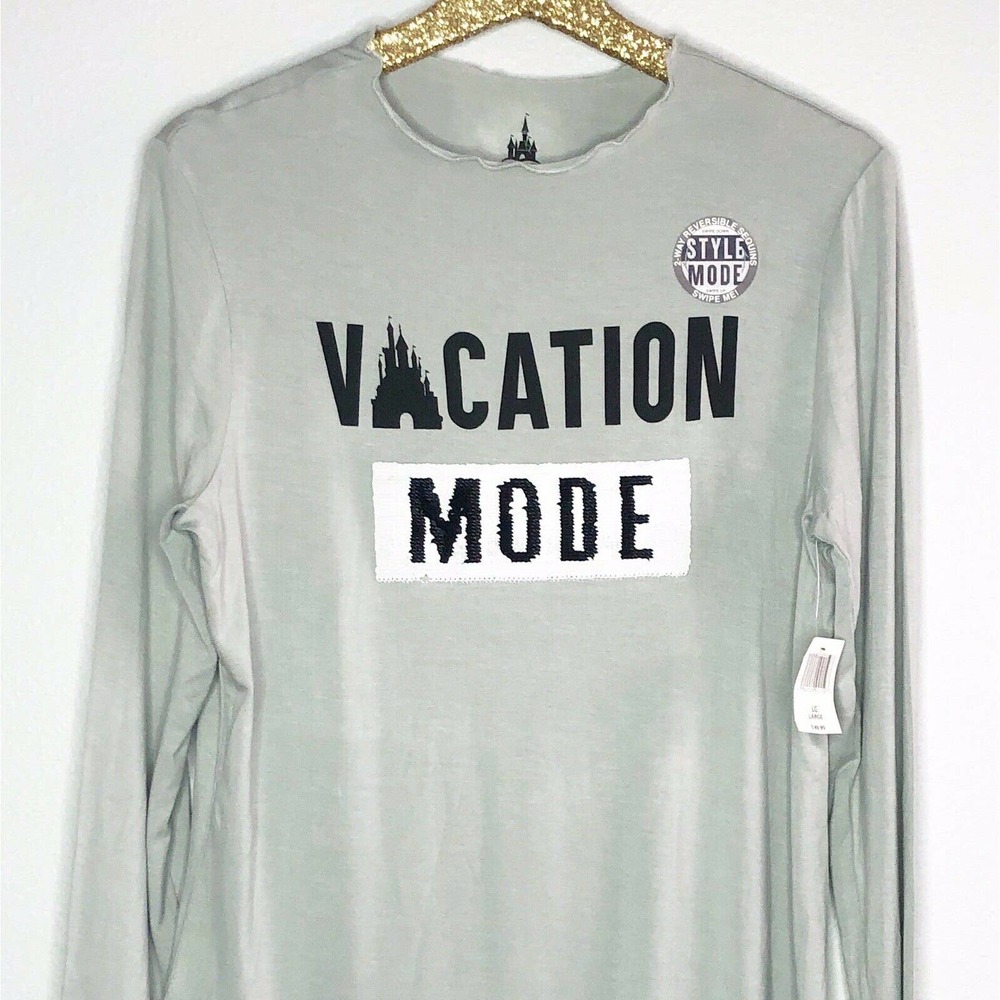 Disney Parks Vacation Mode Castle Reversible Sequin Green Shirt XXL New